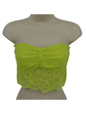 American Eagle Women Medium Yellow Floral Lace Strapless Bralette Bra Bandeau